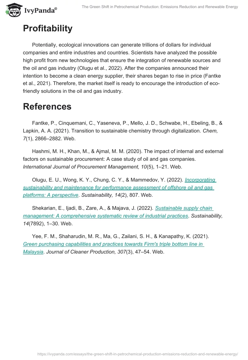 The Green Shift in Petrochemical Production: Emissions Reduction and Renewable Energy. Page 2