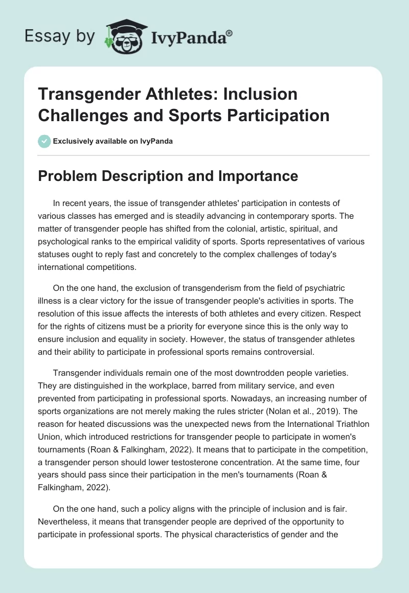 Transgender Athletes: Inclusion Challenges and Sports Participation. Page 1