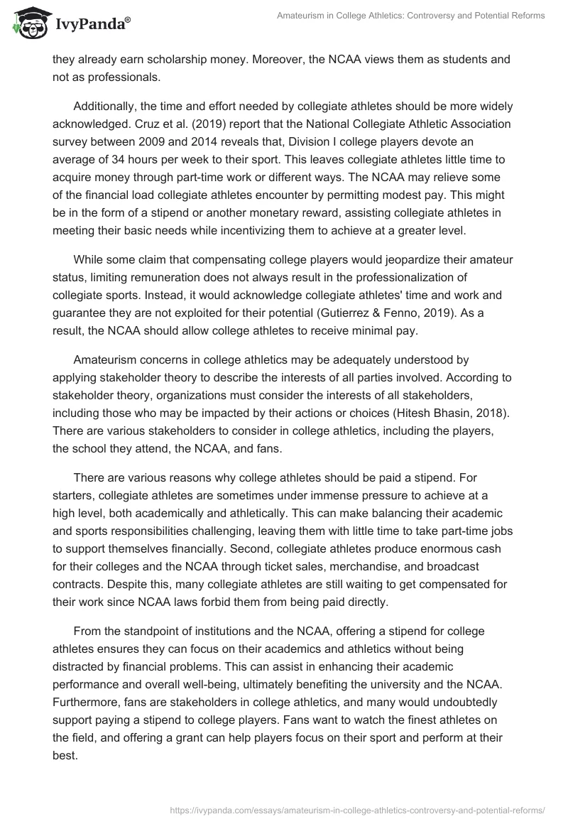 Amateurism in College Athletics: Controversy and Potential Reforms. Page 2