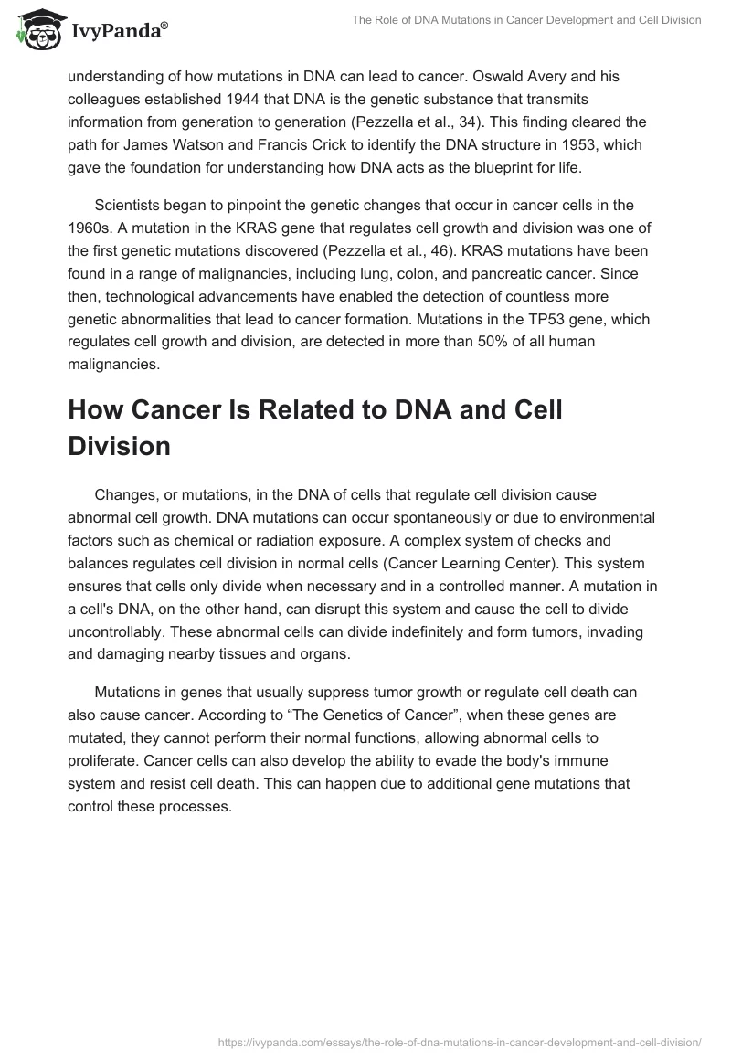 The Role of DNA Mutations in Cancer Development and Cell Division. Page 2