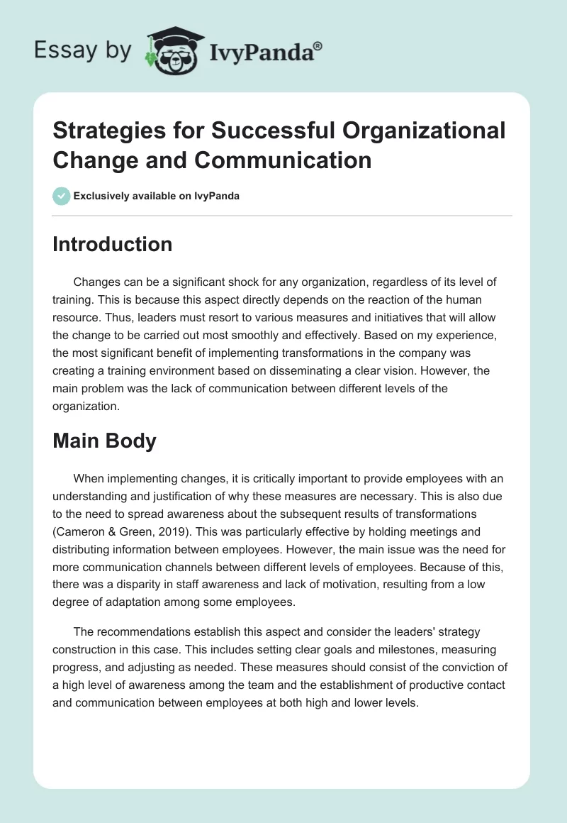 Strategies for Successful Organizational Change and Communication. Page 1