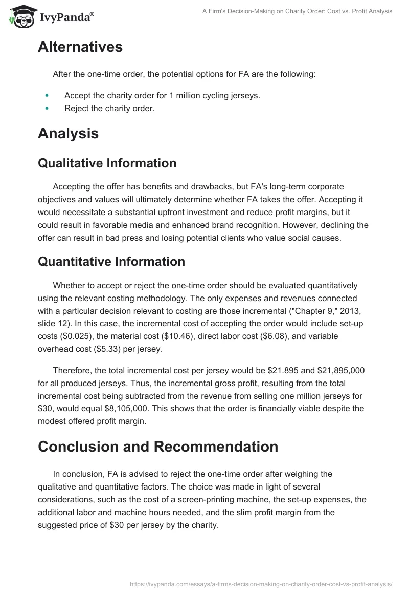 A Firm's Decision-Making on Charity Order: Cost vs. Profit Analysis. Page 2