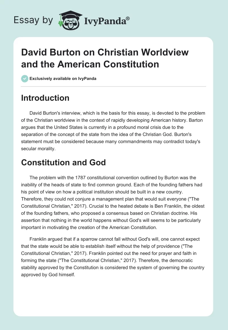 David Burton on Christian Worldview and the American Constitution. Page 1