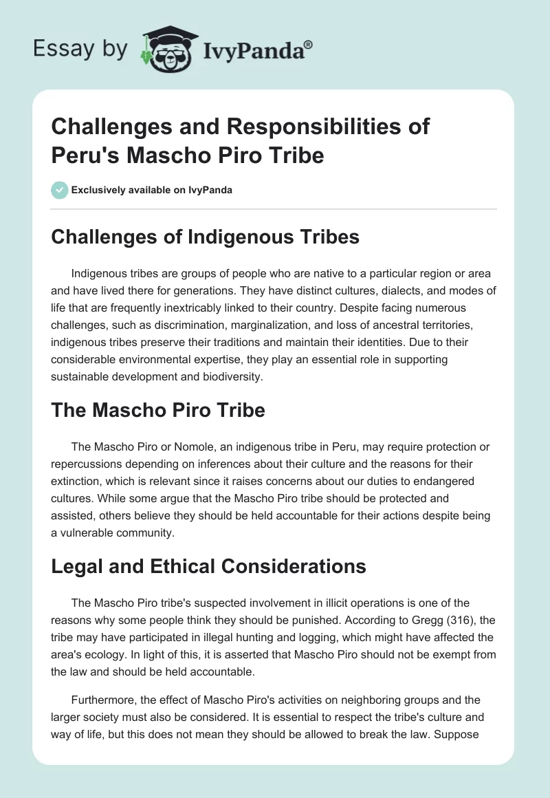 Challenges and Responsibilities of Peru's Mascho Piro Tribe. Page 1