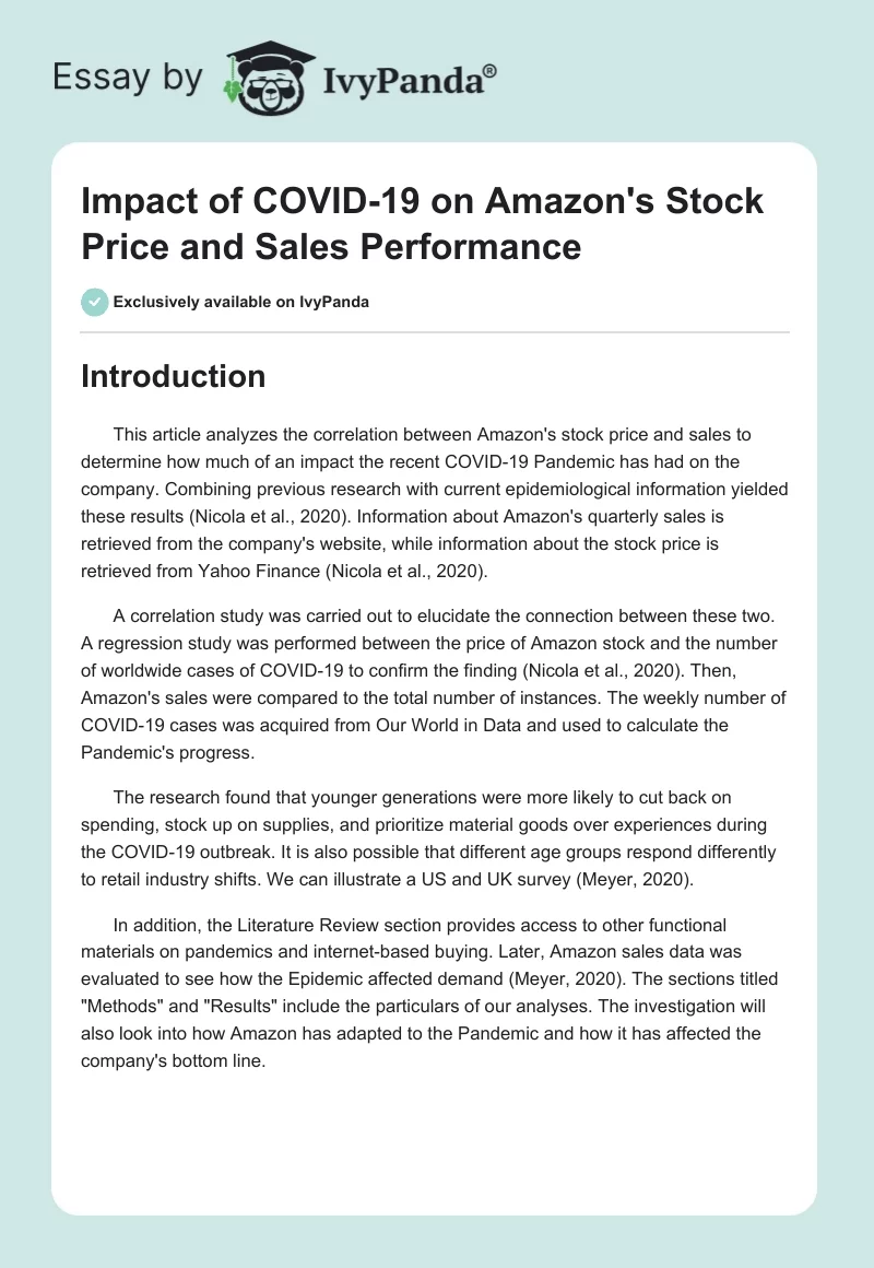 Impact of COVID-19 on Amazon's Stock Price and Sales Performance. Page 1