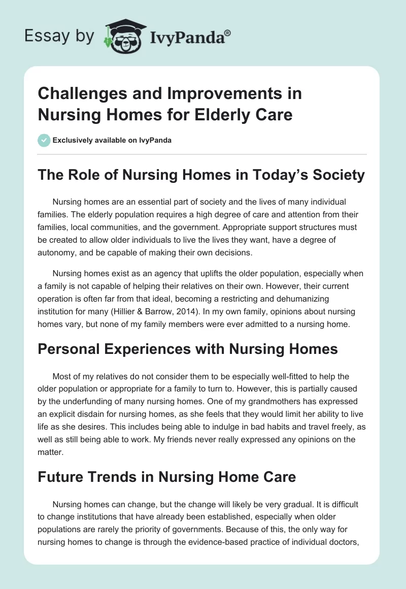 Challenges and Improvements in Nursing Homes for Elderly Care. Page 1