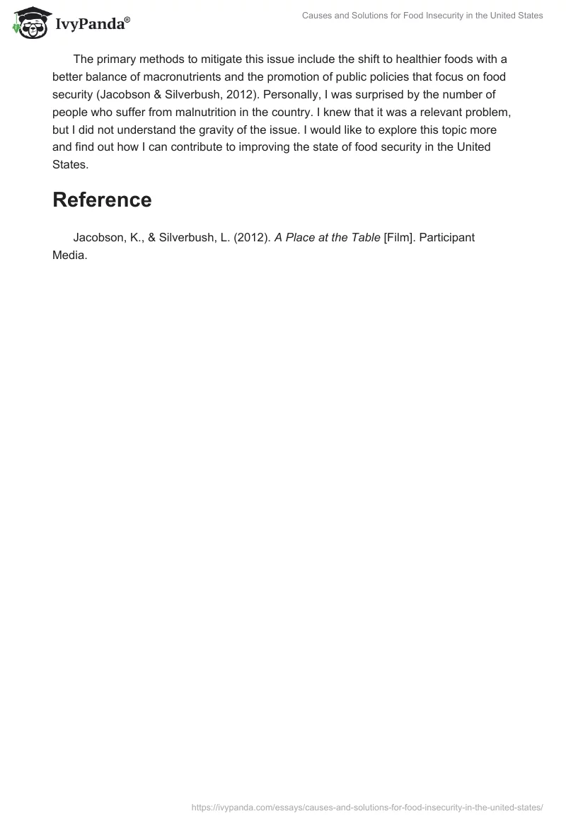 Causes and Solutions for Food Insecurity in the United States. Page 2