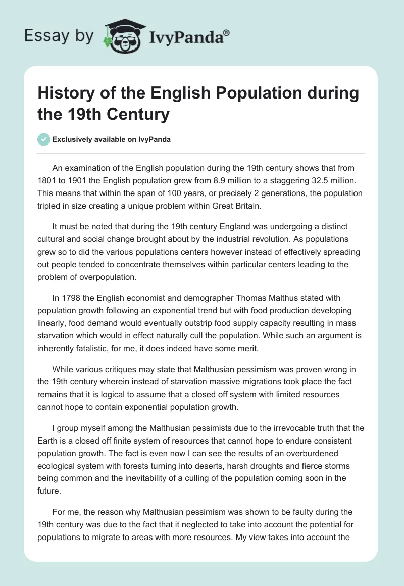 History of the English Population During the 19th Century. Page 1