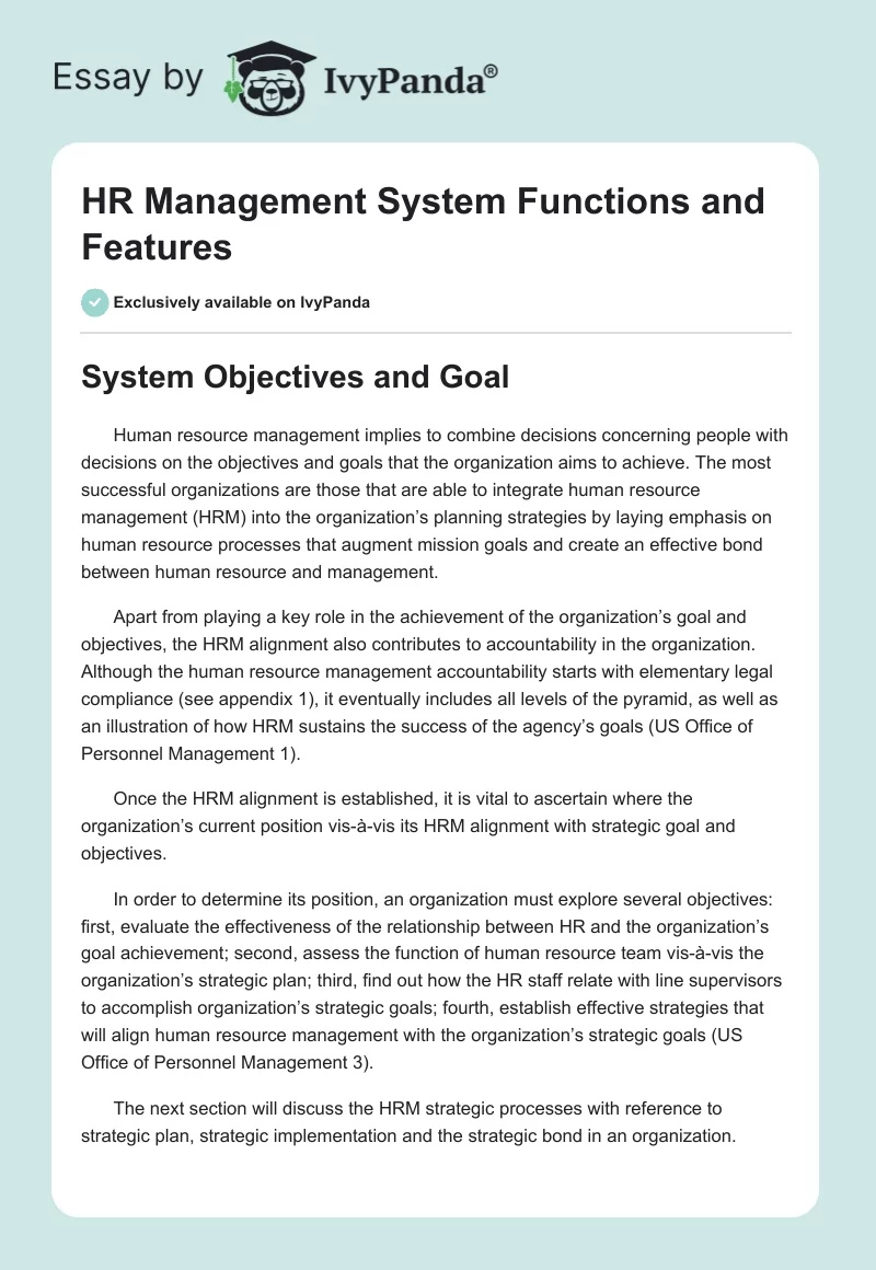 HR Management System Functions and Features. Page 1