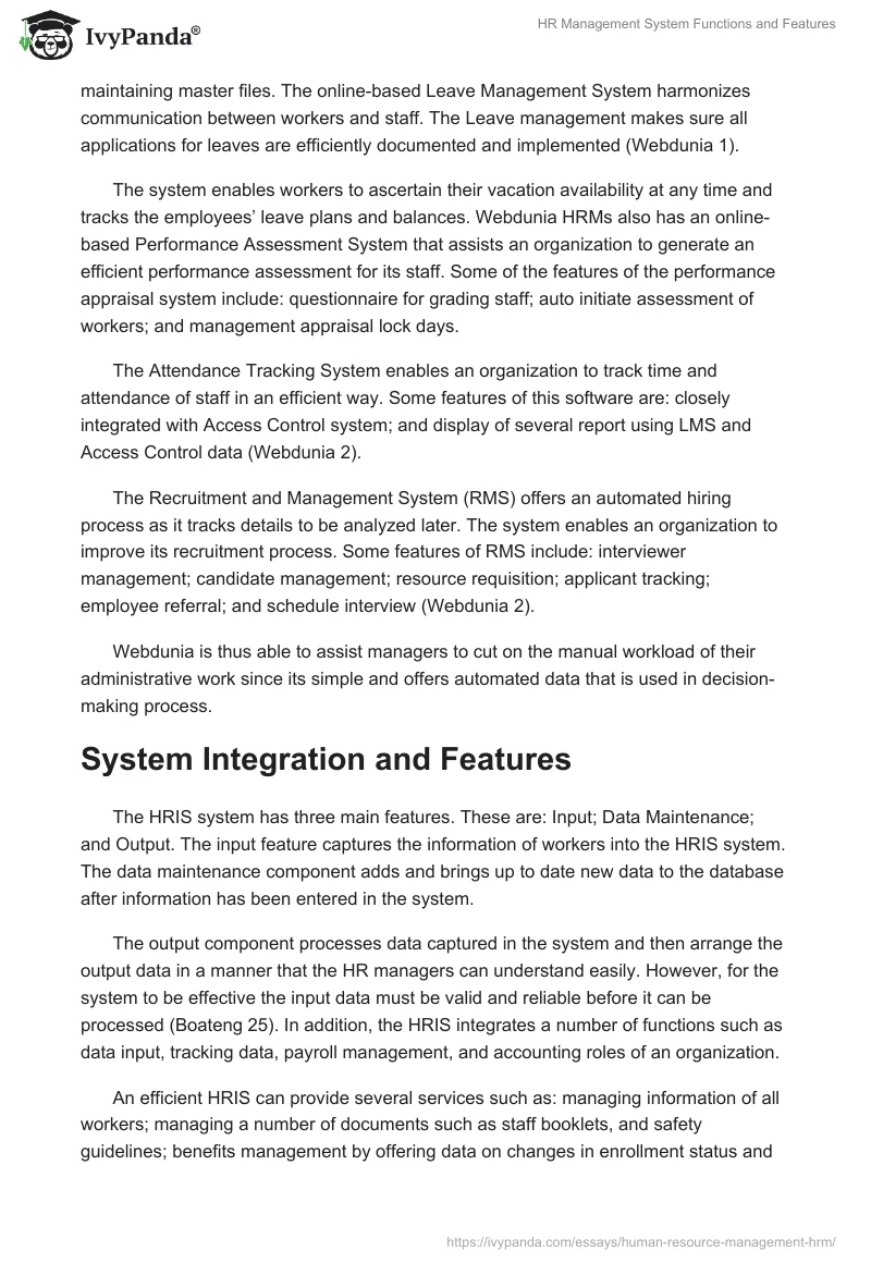 HR Management System Functions and Features. Page 3