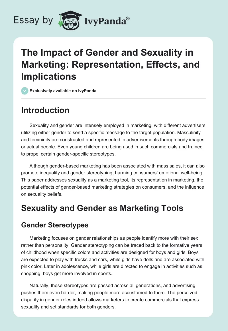 The Impact of Gender and Sexuality in Marketing: Representation, Effects, and Implications. Page 1