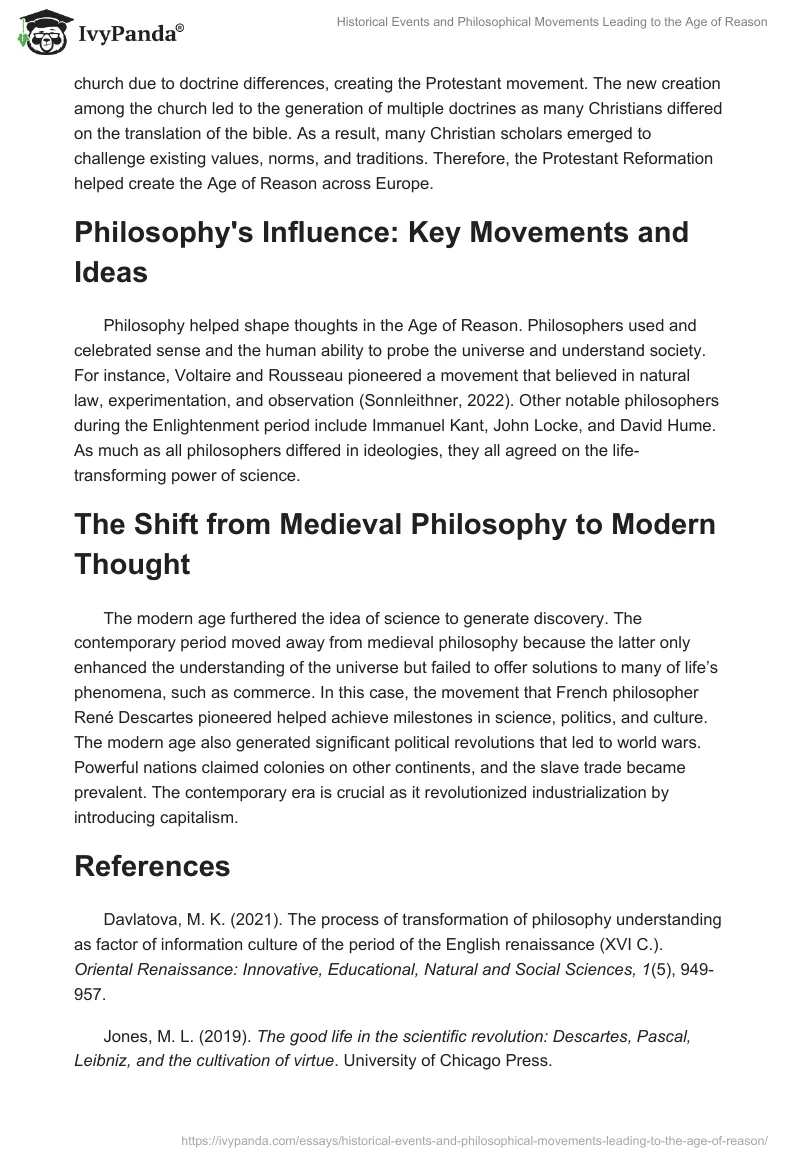 Historical Events and Philosophical Movements Leading to the Age of Reason. Page 2