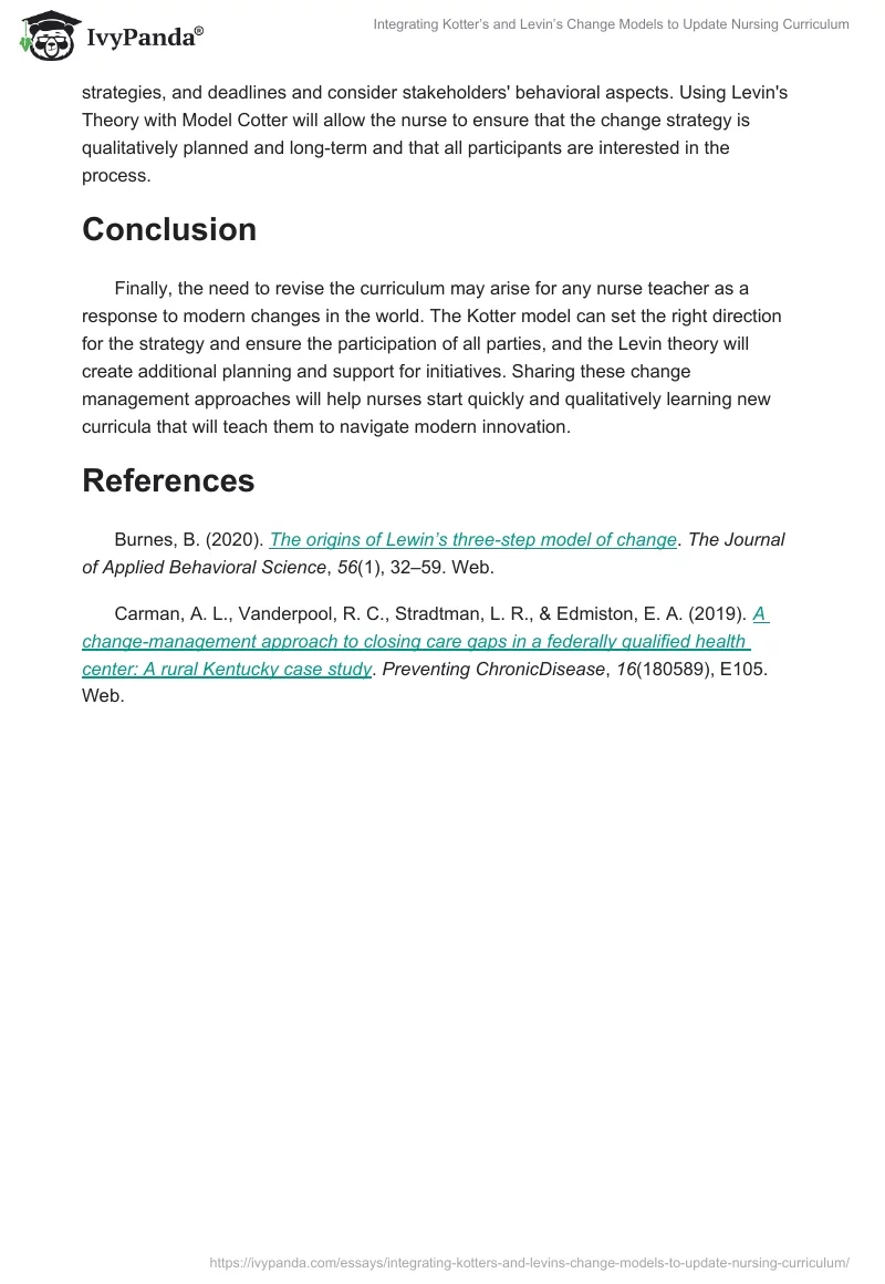 Integrating Kotter’s and Levin’s Change Models to Update Nursing Curriculum. Page 2