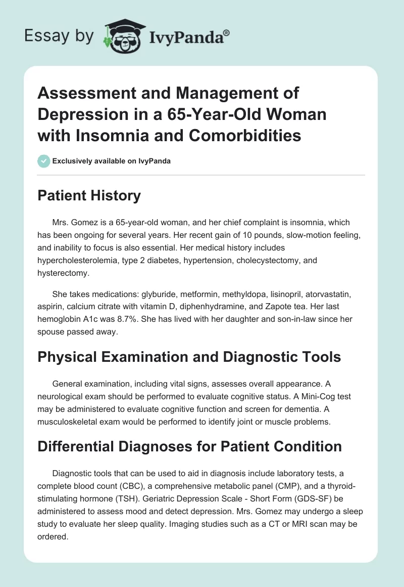 Assessment and Management of Depression in a 65-Year-Old Woman with Insomnia and Comorbidities. Page 1