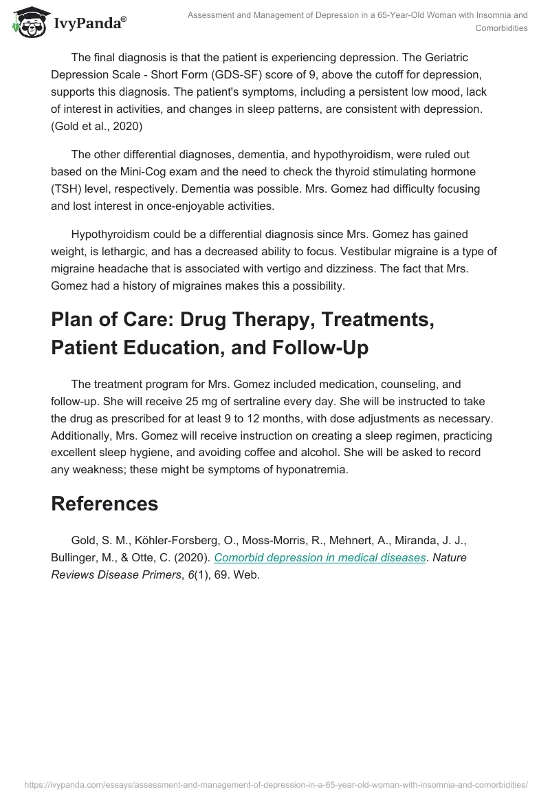 Assessment and Management of Depression in a 65-Year-Old Woman with Insomnia and Comorbidities. Page 2