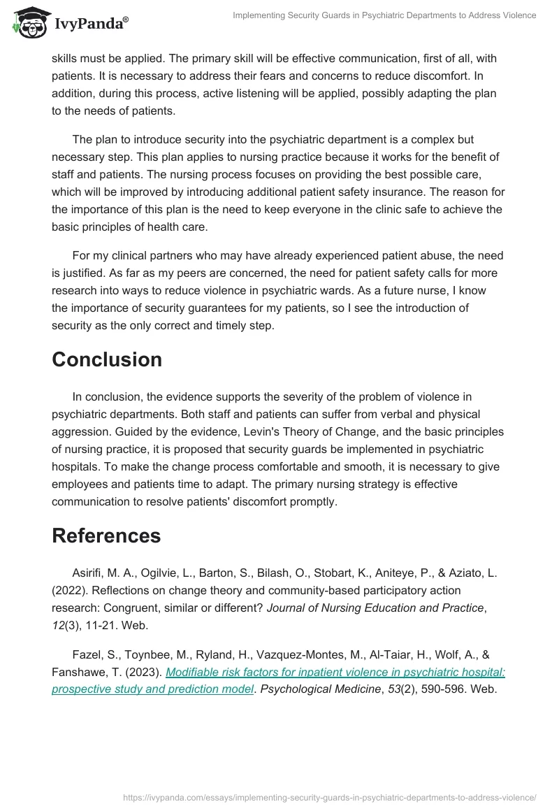 Implementing Security Guards in Psychiatric Departments to Address Violence. Page 2