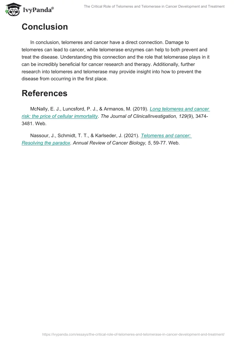 The Critical Role of Telomeres and Telomerase in Cancer Development and Treatment. Page 2