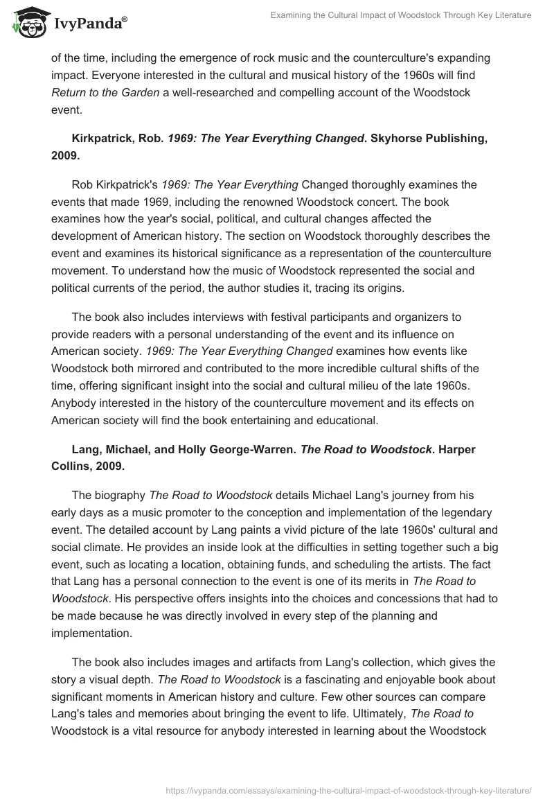 Examining the Cultural Impact of Woodstock Through Key Literature. Page 2