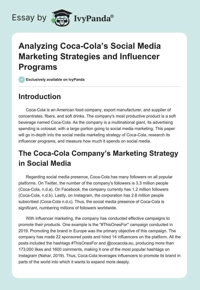 Analyzing Coca-Cola’s Social Media Marketing Strategies and Influencer Programs. Page 1