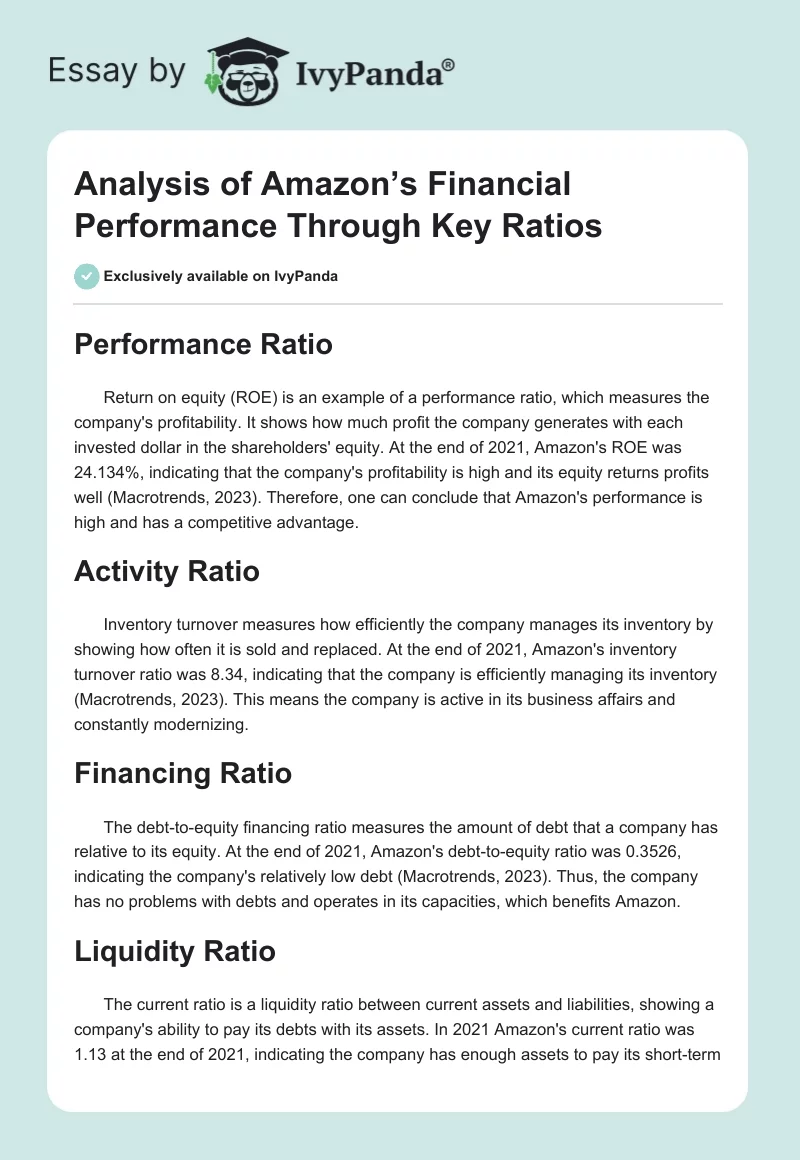 Analysis of Amazon’s Financial Performance Through Key Ratios. Page 1