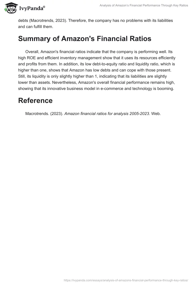 Analysis of Amazon’s Financial Performance Through Key Ratios. Page 2