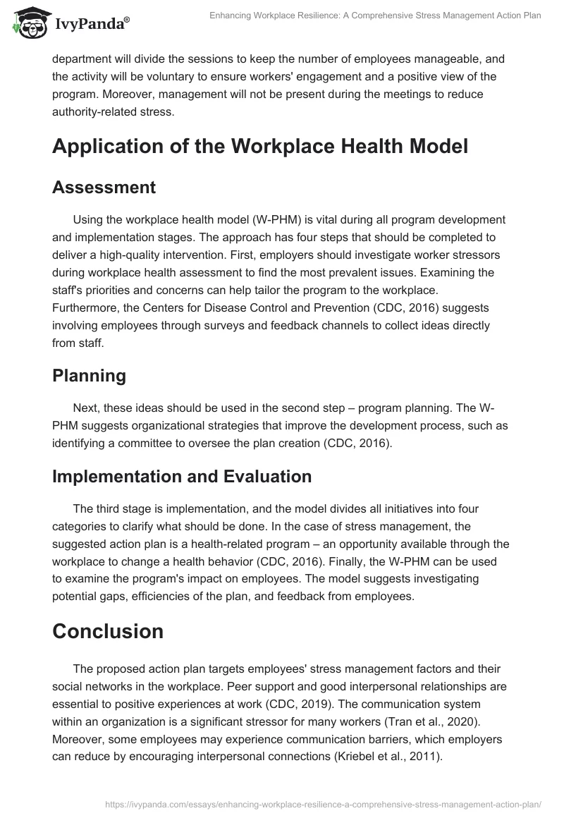 Enhancing Workplace Resilience: A Comprehensive Stress Management Action Plan. Page 2