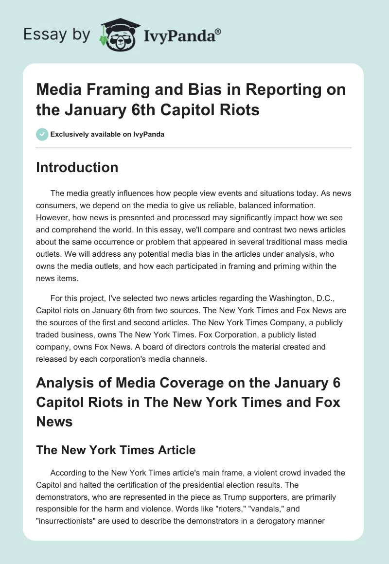 Media Framing and Bias in Reporting on the January 6th Capitol Riots. Page 1