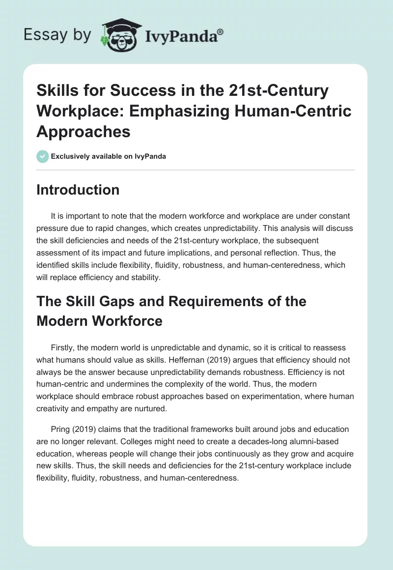 Skills for Success in the 21st-Century Workplace: Emphasizing Human-Centric Approaches. Page 1