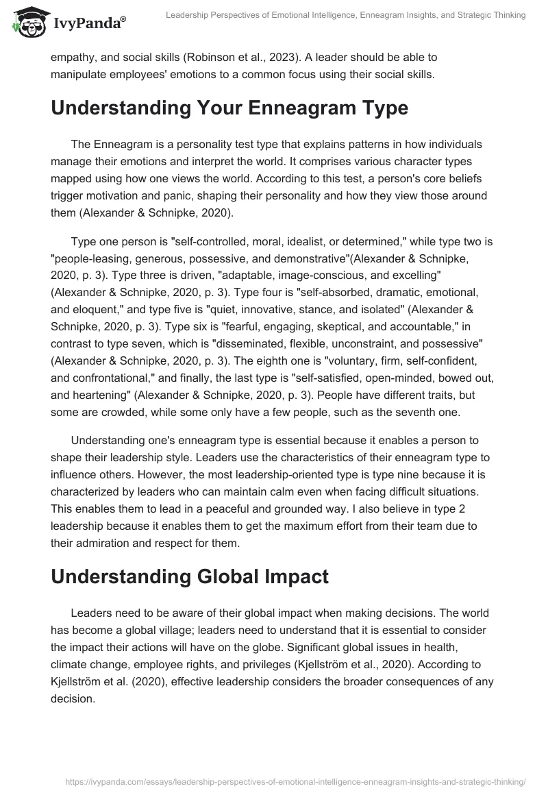 Leadership Perspectives of Emotional Intelligence, Enneagram Insights, and Strategic Thinking. Page 2