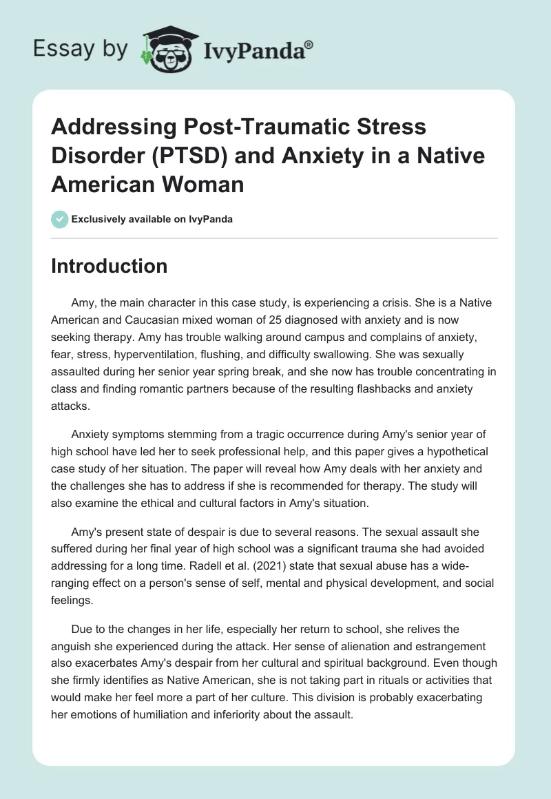 Addressing Post-Traumatic Stress Disorder (PTSD) and Anxiety in a Native American Woman. Page 1