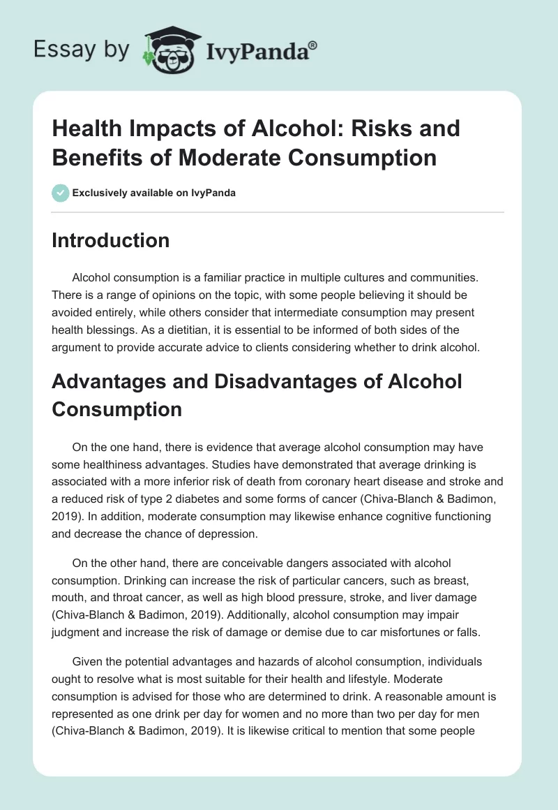 Health Impacts of Alcohol: Risks and Benefits of Moderate Consumption. Page 1