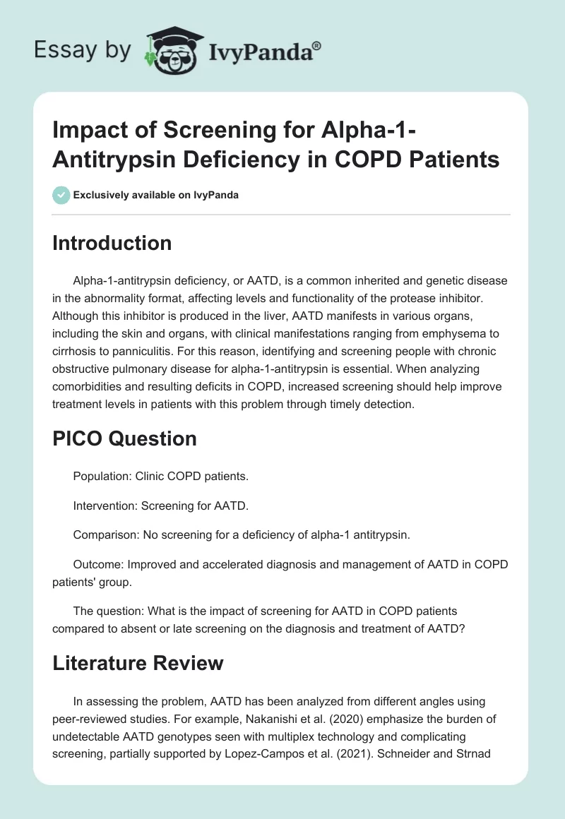 Impact of Screening for Alpha-1-Antitrypsin Deficiency in COPD Patients. Page 1