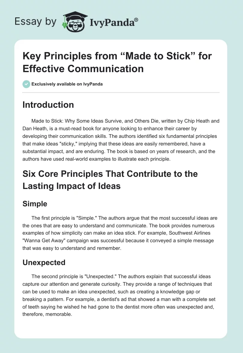 Key Principles from “Made to Stick” for Effective Communication. Page 1