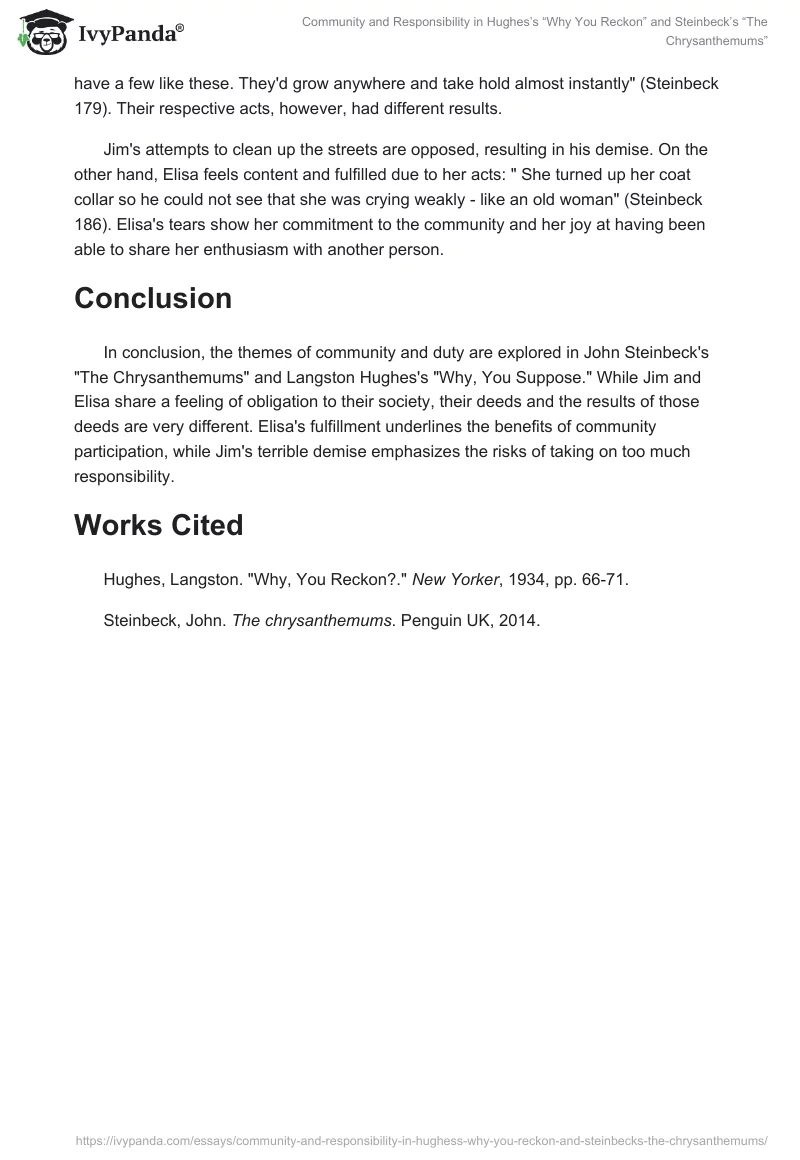 Community and Responsibility in Hughes’s “Why You Reckon” and Steinbeck’s “The Chrysanthemums”. Page 2