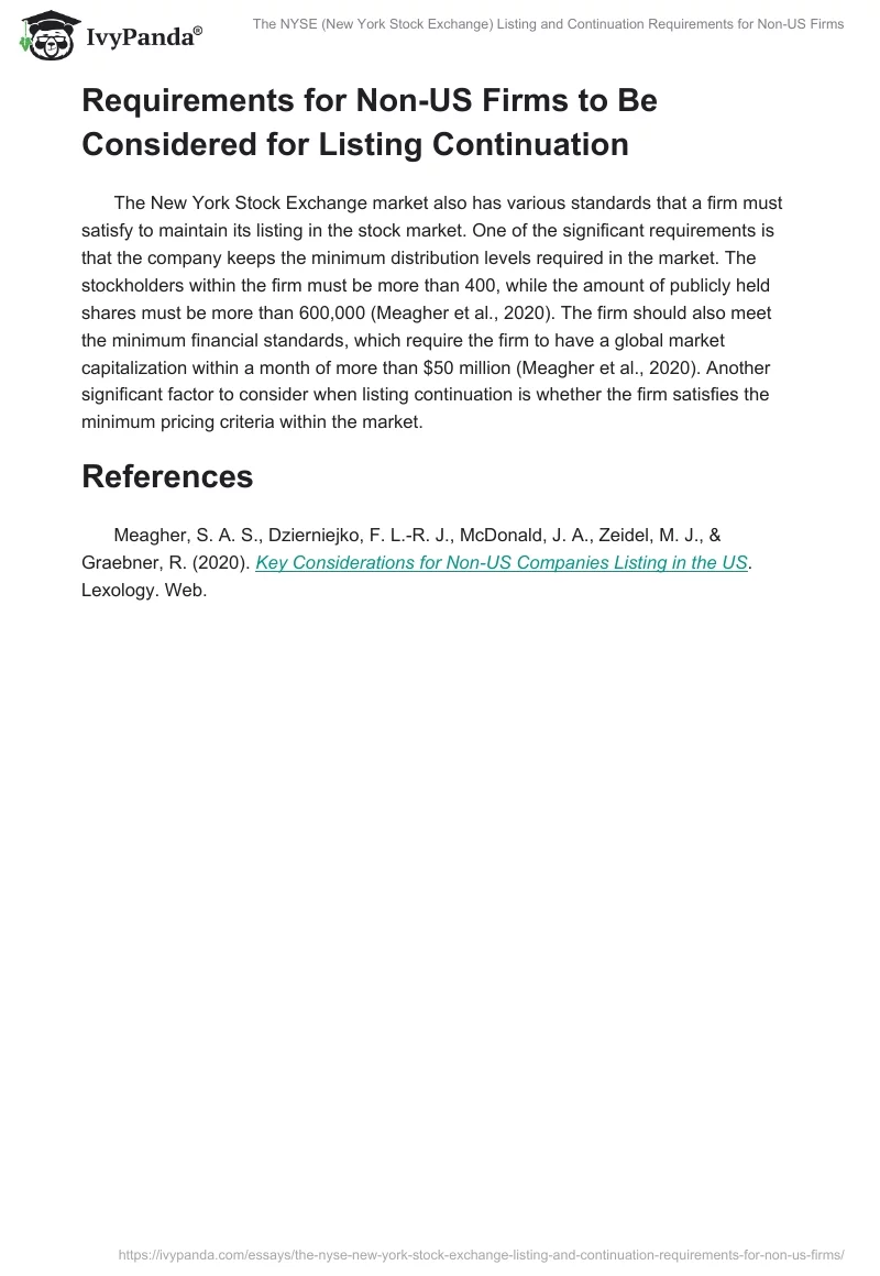 The NYSE (New York Stock Exchange) Listing and Continuation Requirements for Non-US Firms. Page 2