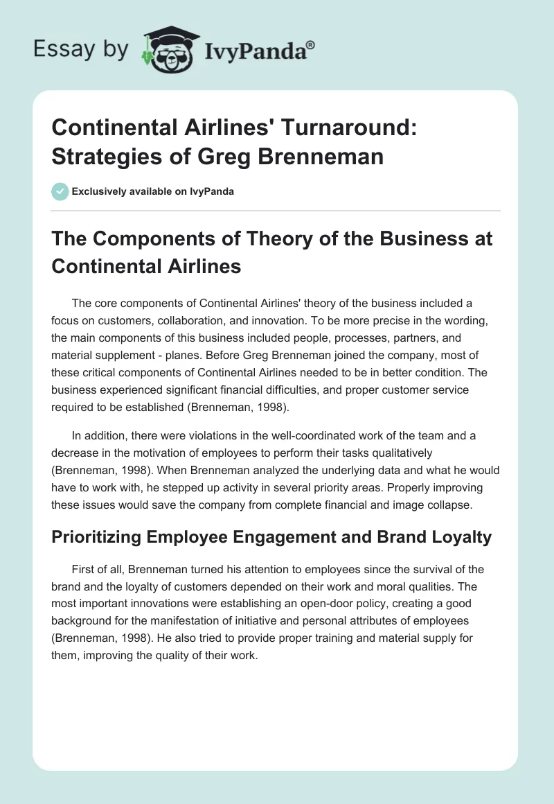 Continental Airlines' Turnaround: Strategies of Greg Brenneman. Page 1