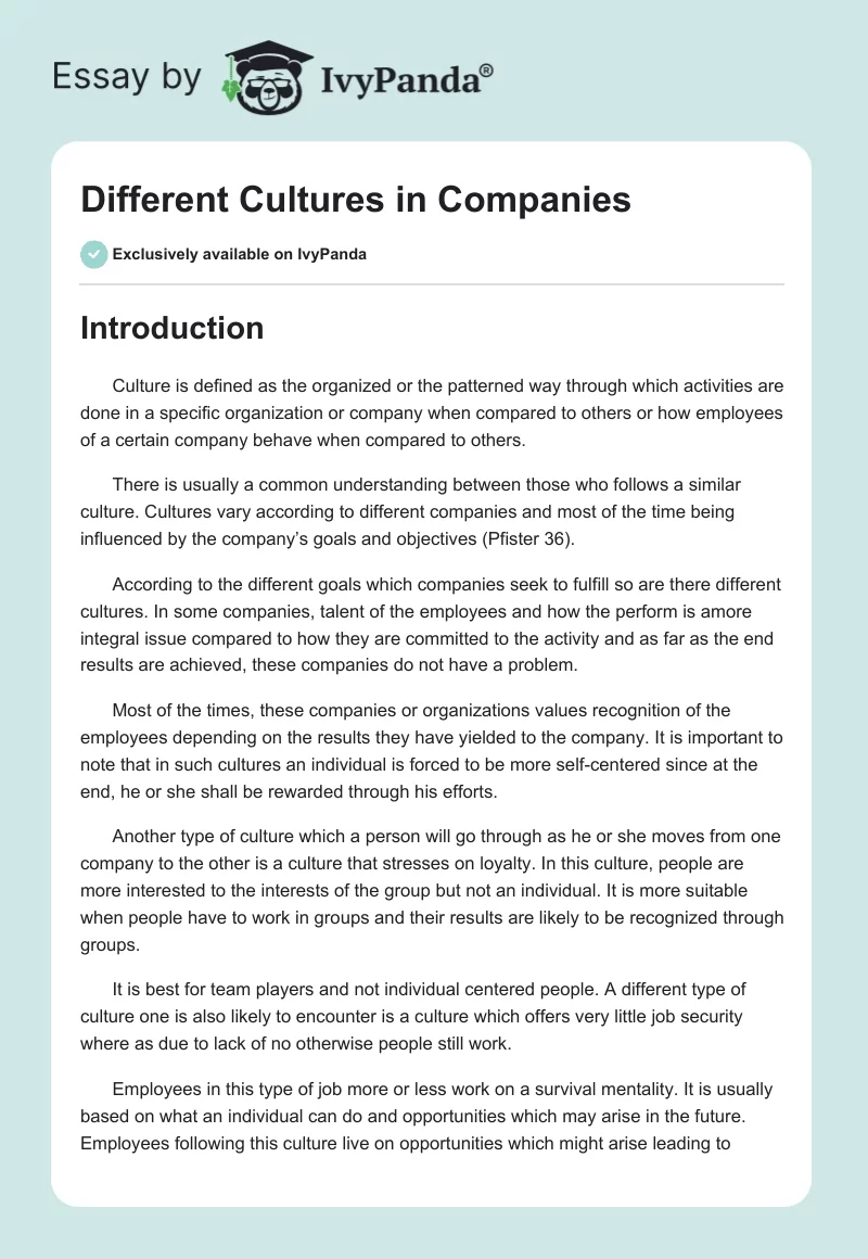 Different Cultures in Companies. Page 1