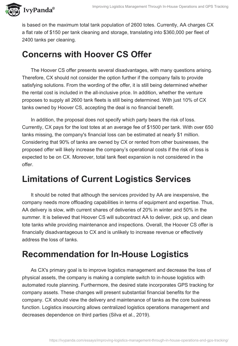 Improving Logistics Management Through In-House Operations and GPS Tracking. Page 2