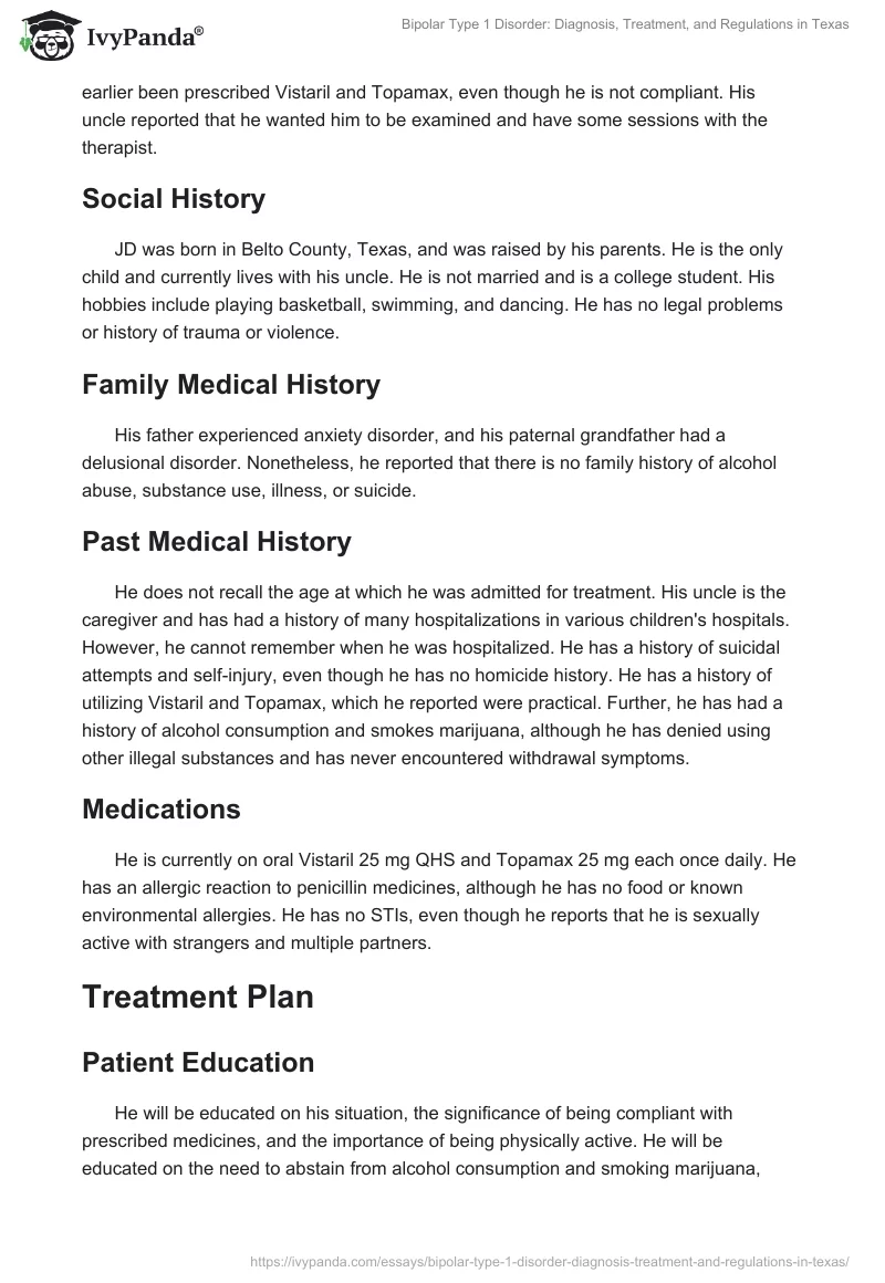 Bipolar Type 1 Disorder: Diagnosis, Treatment, and Regulations in Texas. Page 2