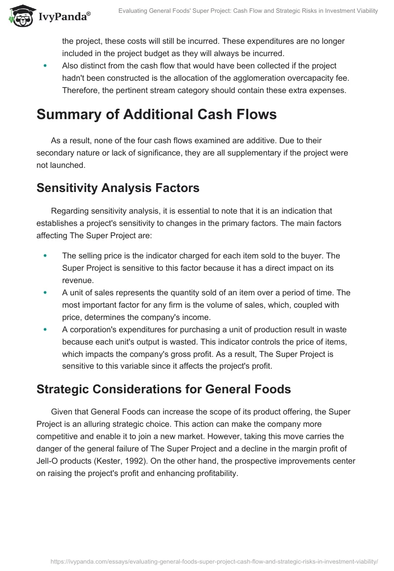 Evaluating General Foods' Super Project: Cash Flow and Strategic Risks in Investment Viability. Page 2