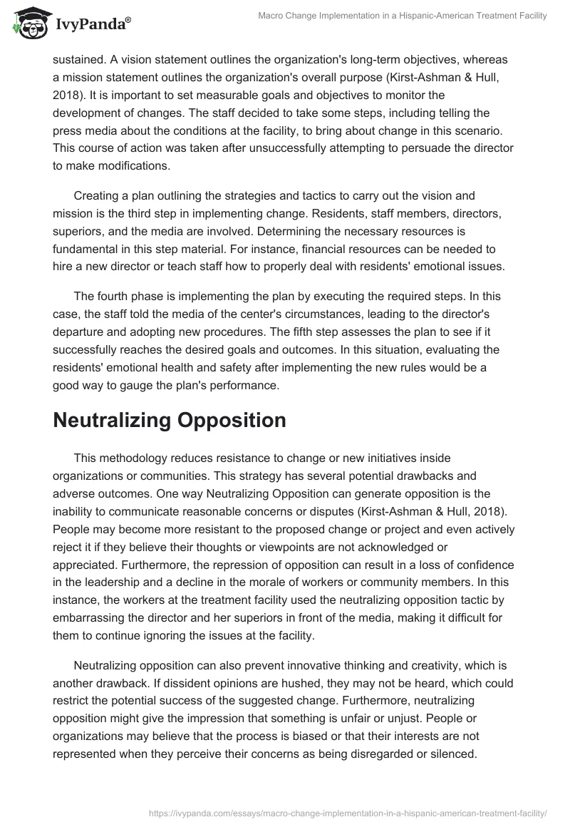 Macro Change Implementation in a Hispanic-American Treatment Facility. Page 2