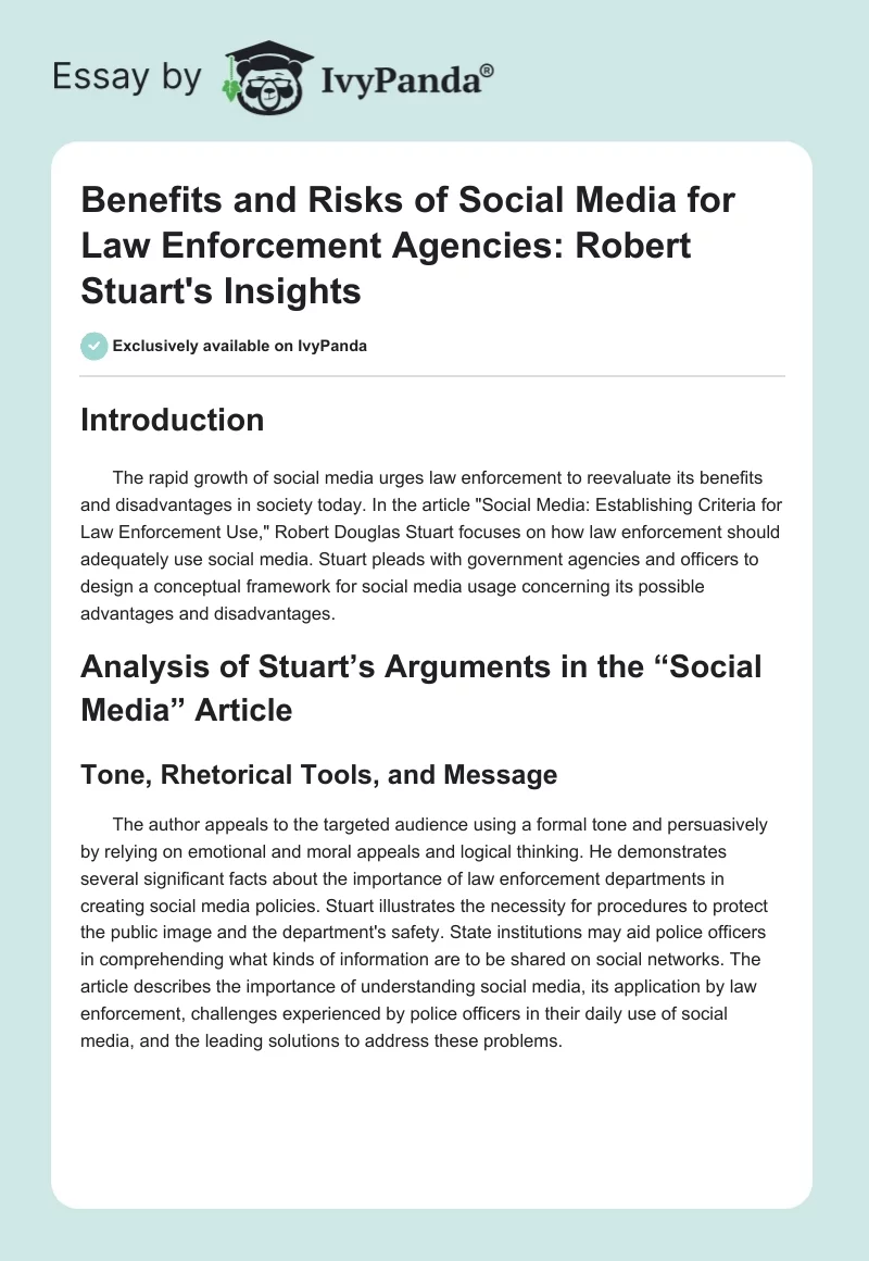 Benefits and Risks of Social Media for Law Enforcement Agencies: Robert Stuart's Insights. Page 1