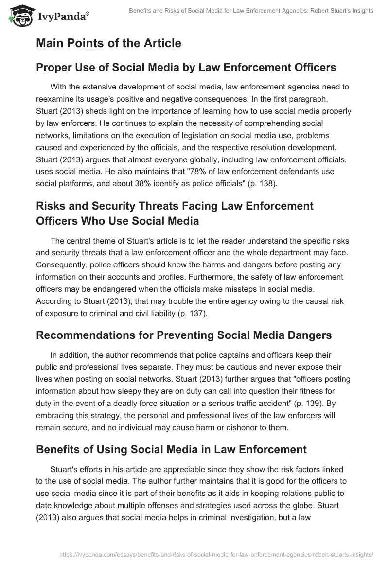 Benefits and Risks of Social Media for Law Enforcement Agencies: Robert Stuart's Insights. Page 2