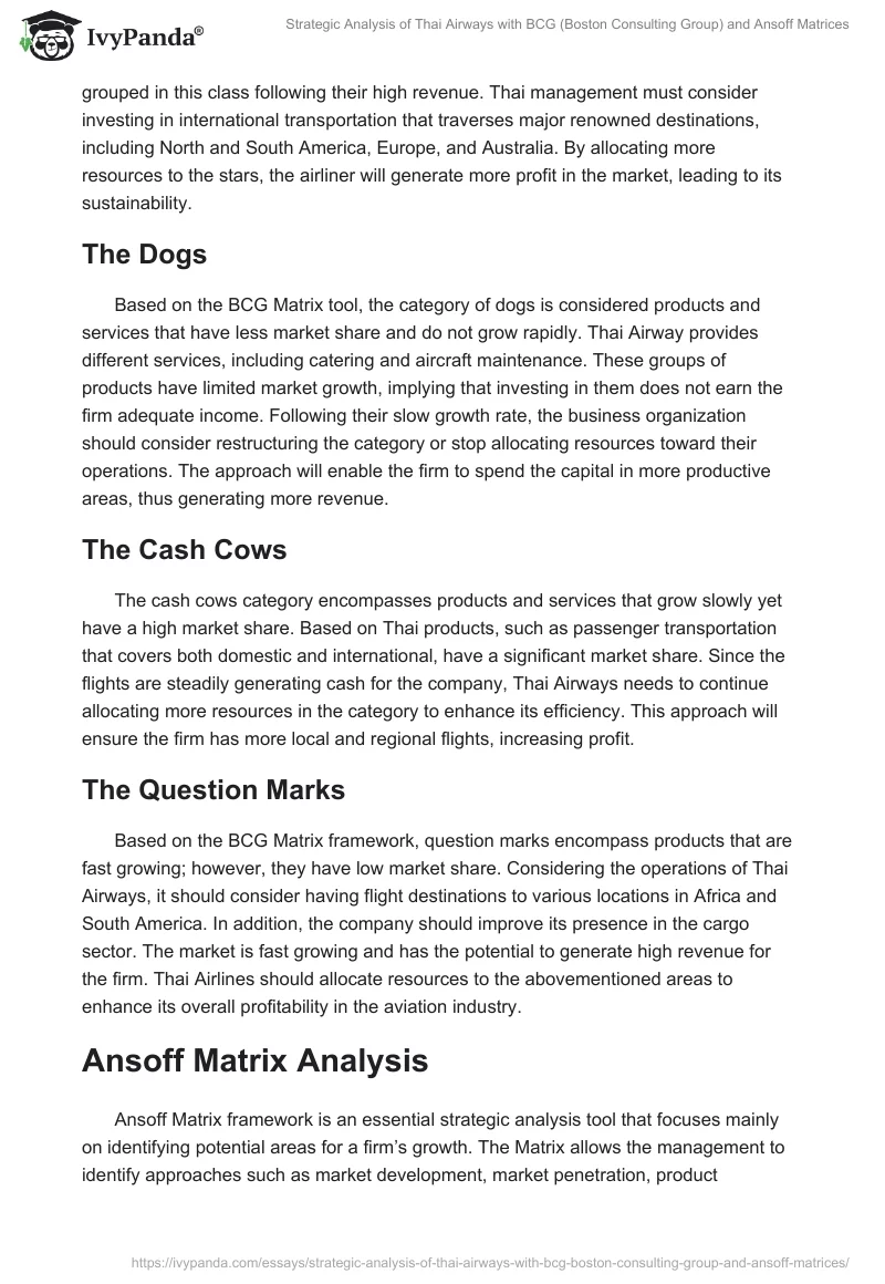 Strategic Analysis of Thai Airways with BCG (Boston Consulting Group) and Ansoff Matrices. Page 2