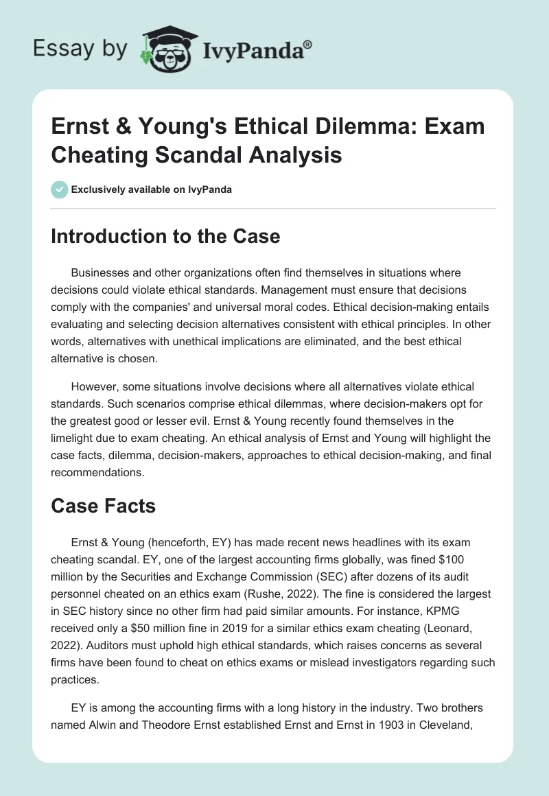 Ernst & Young's Ethical Dilemma: Exam Cheating Scandal Analysis. Page 1