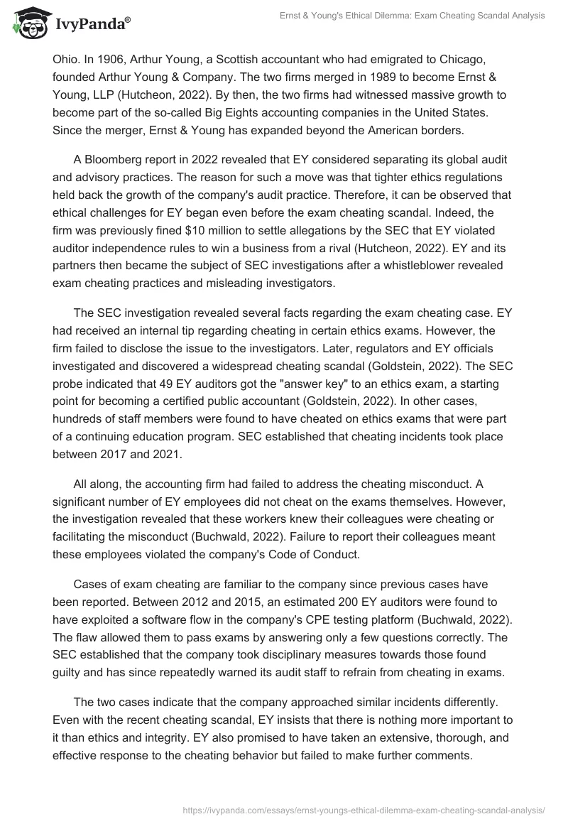 Ernst & Young's Ethical Dilemma: Exam Cheating Scandal Analysis. Page 2