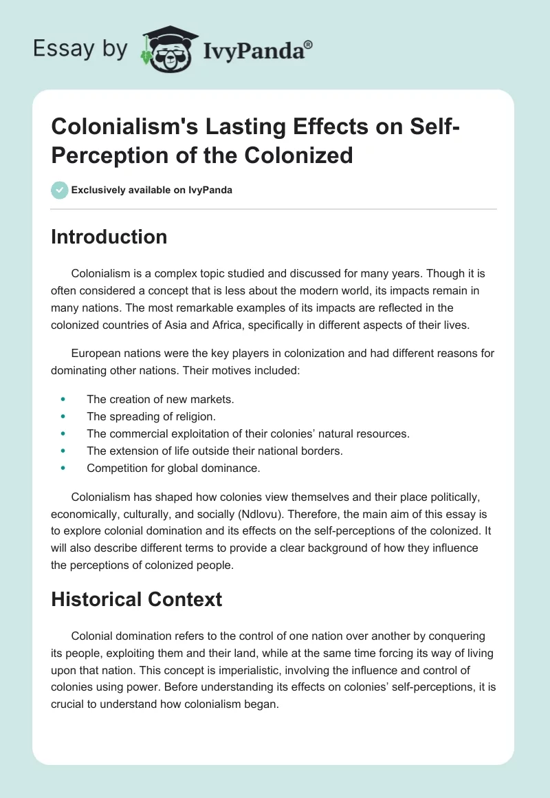 Colonialism's Lasting Effects on Self-Perception of the Colonized. Page 1