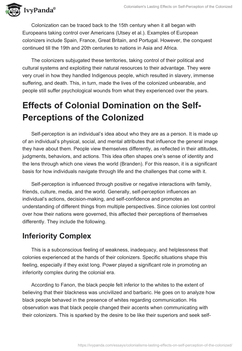 Colonialism's Lasting Effects on Self-Perception of the Colonized. Page 2