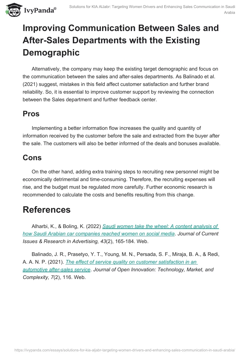 Solutions for KIA AlJabr: Targeting Women Drivers and Enhancing Sales Communication in Saudi Arabia. Page 2