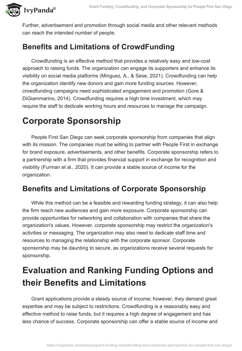 Grant Funding, Crowdfunding, and Corporate Sponsorship for People First San Diego. Page 2